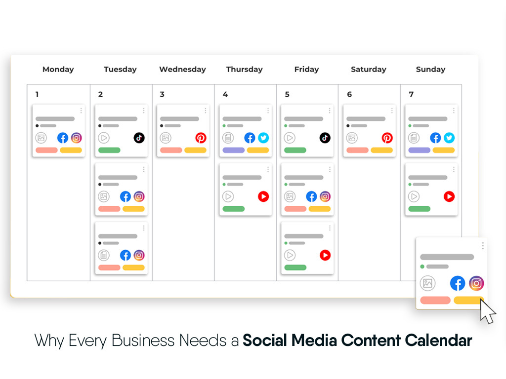 Illustration showing the benefits of using a social media content calendar for business planning and strategy.