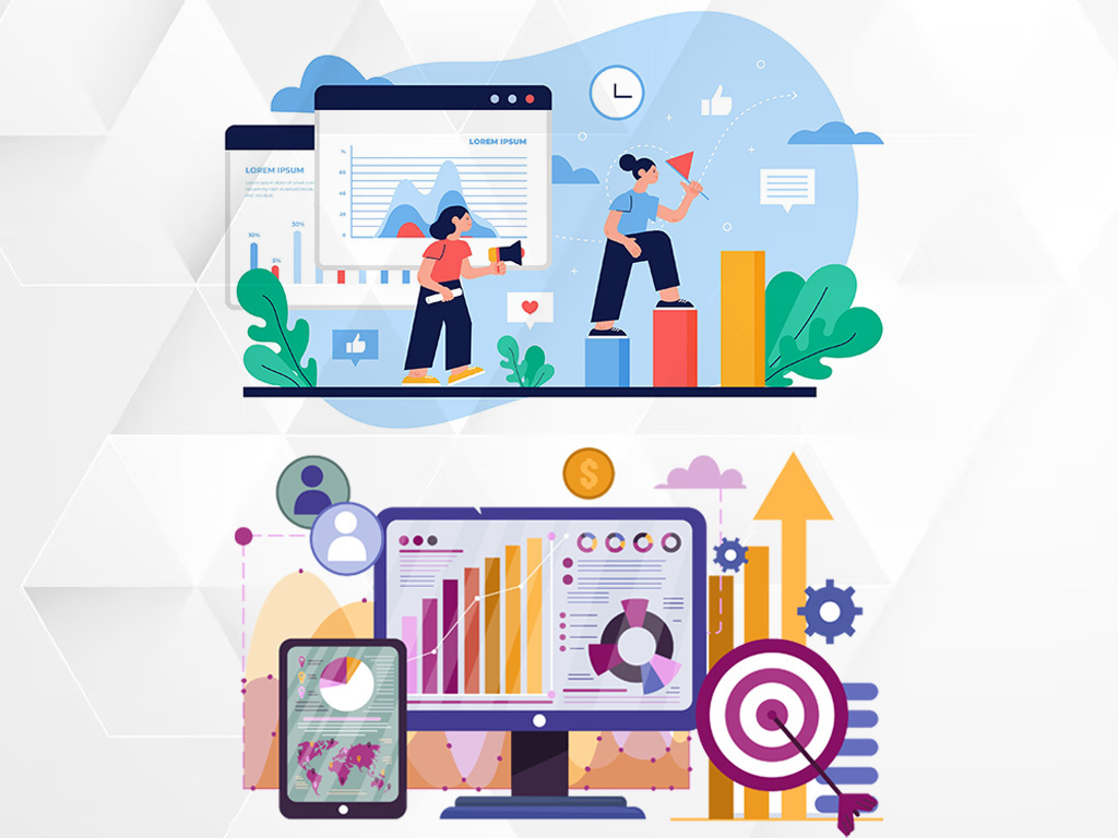 Side-by-side breakdown of benefits of content marketing vs performance marketing
