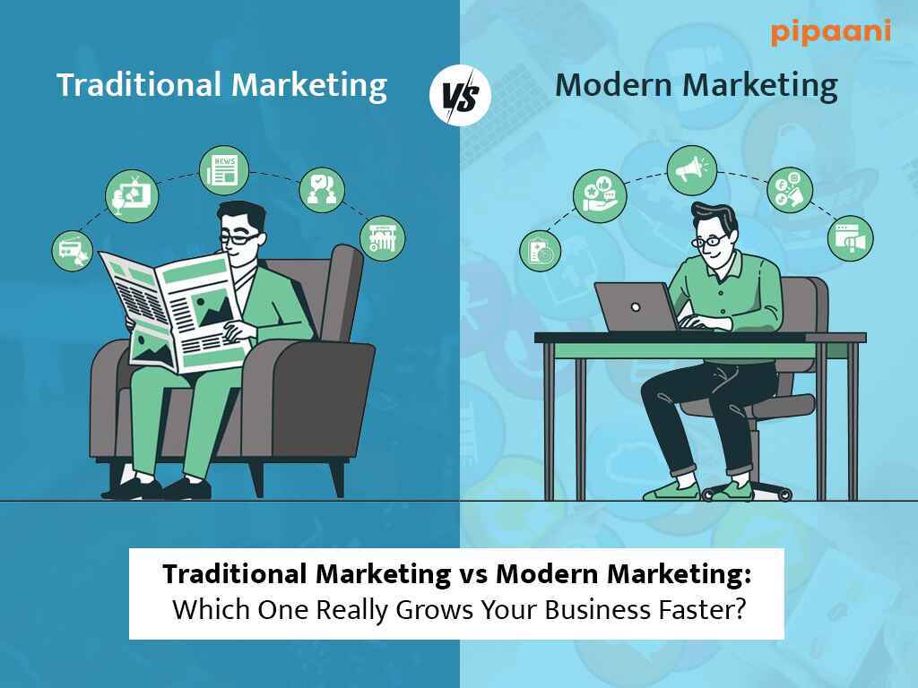 Comparison graphic: traditional marketing vs modern marketing for business growth