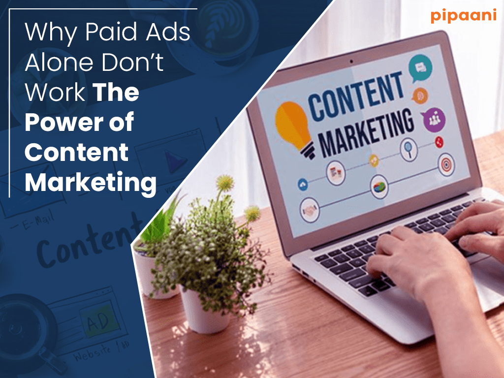 Illustration showing why paid ads alone don't work and how content marketing takes over