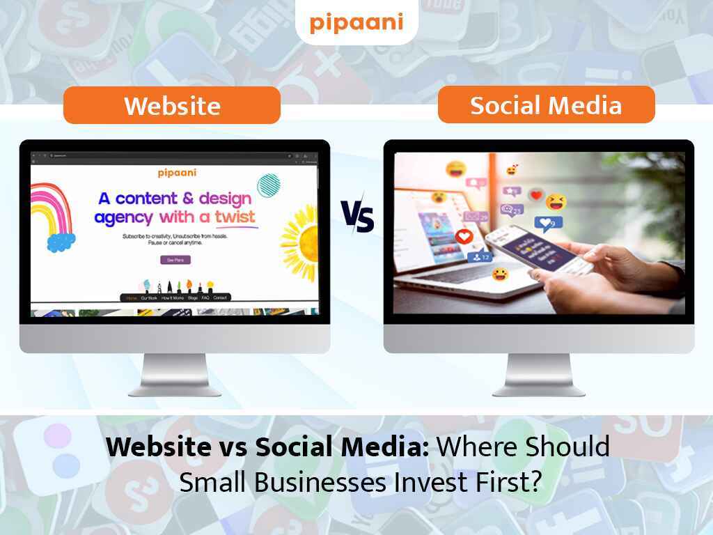 Comparison chart showing Website vs Social Media investment for small business digital strategy