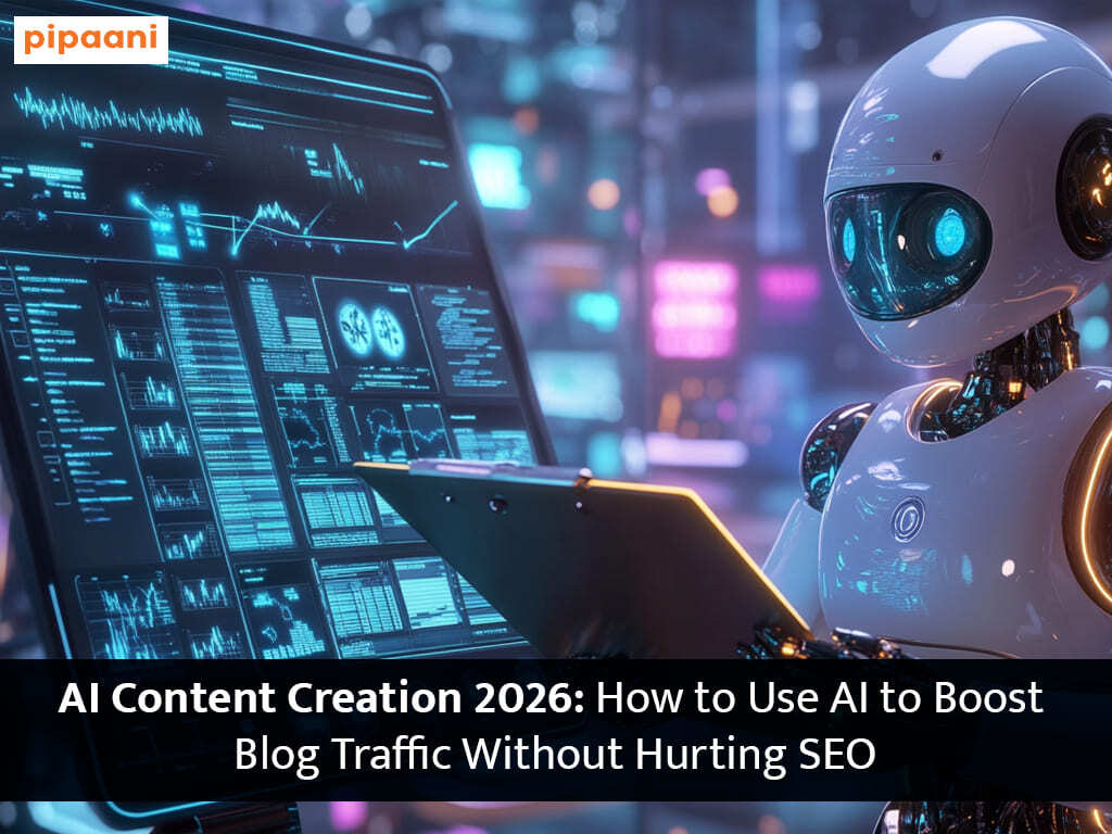 AI content creation 2026 infographic showing how to use AI to boost blog traffic without hurting SEO